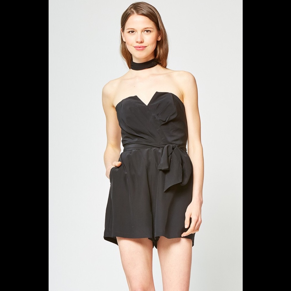 New! Yumi Kim Ava Black silk romper with tie waist